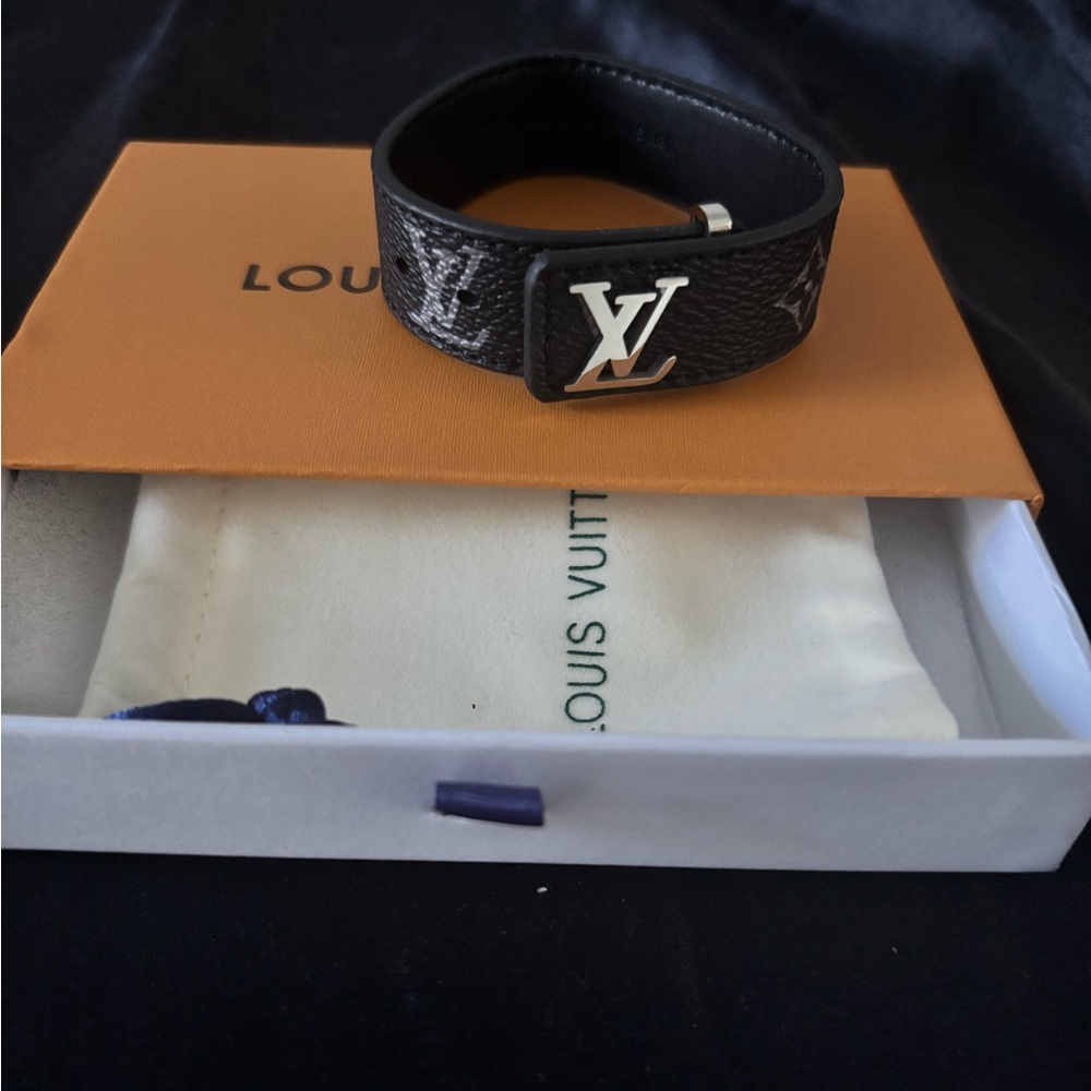 Louis Vuitton Black and Silver Monogram Bracelet